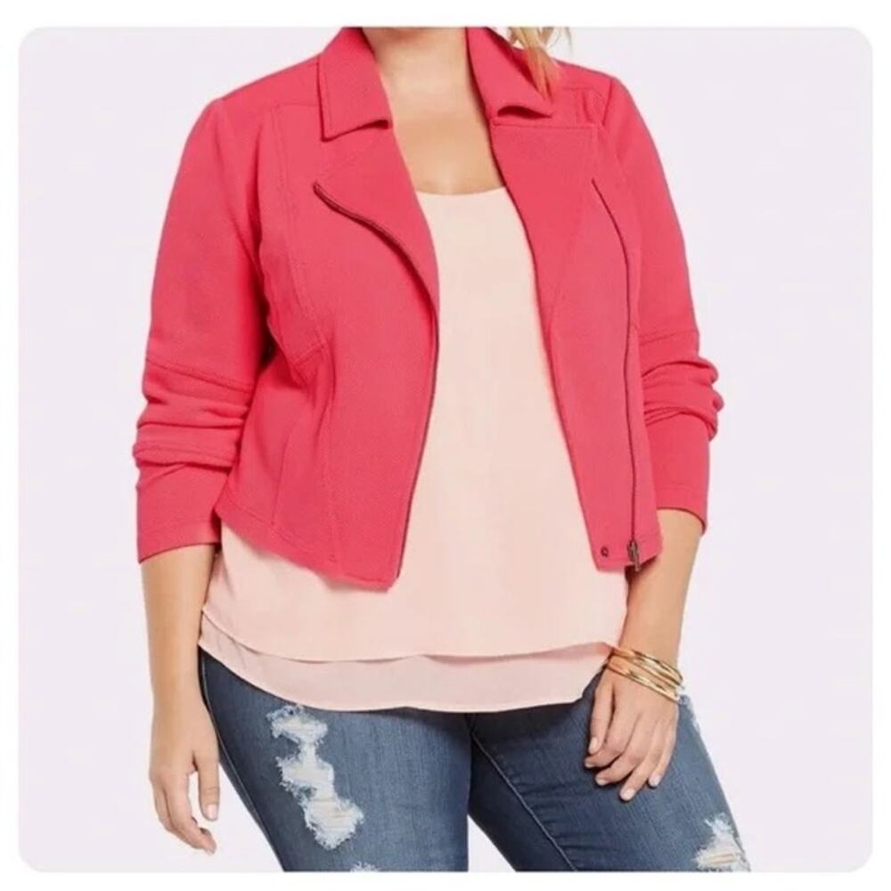 Torrid Pink Textured Moto Jacket 2X Plus Size Stretch Zip Front EUC